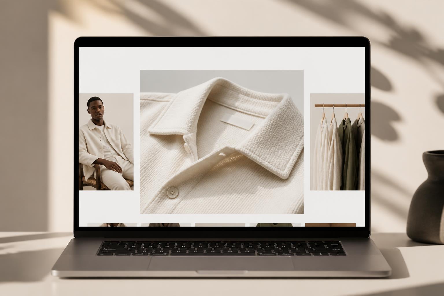 Premium apparel e-commerce website on a laptop screen